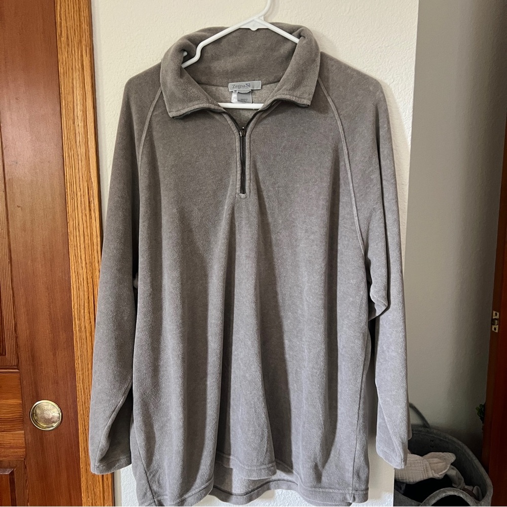 Zegna Sport Made in Italy 1/4 Zip Fleece Pullover Gray Cotton Blend Size M